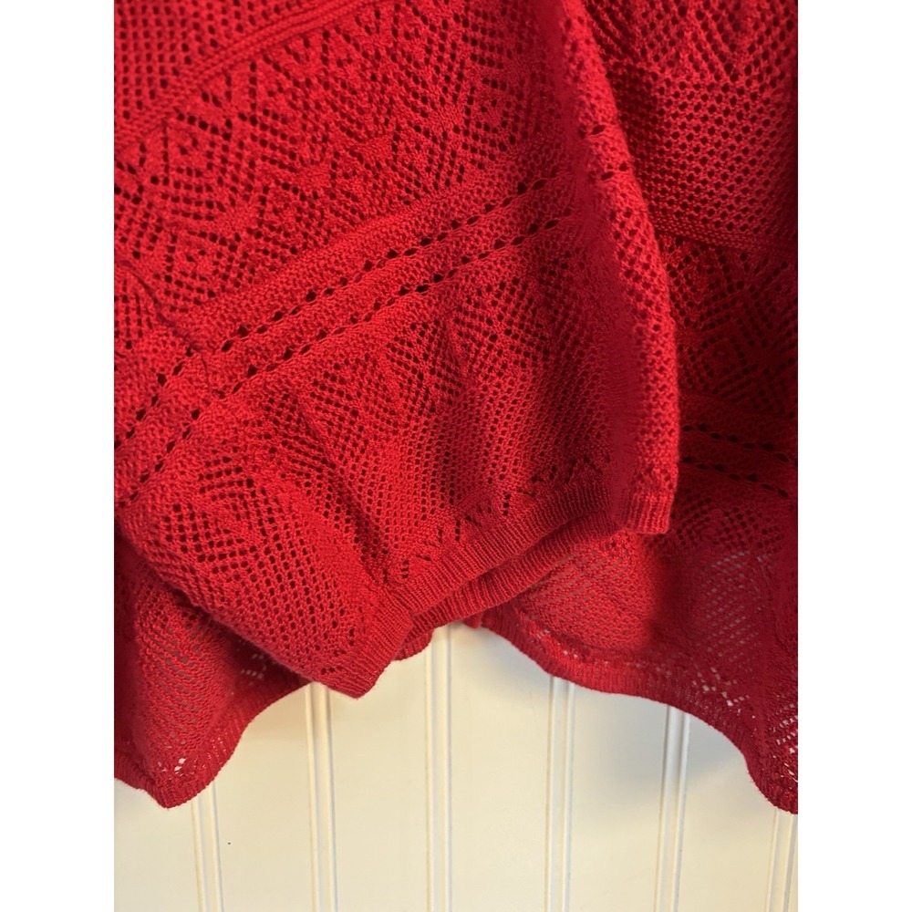Denim 24/7 Shrug Cardigan Crop 4X Red Crochet Open Knit Y2K Classic NWOT NEW - Picture 2 of 8